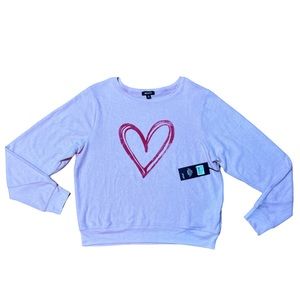 Wildfox Stretchy Heart Sweatshirt NWT Size:XL Color:Silver Pink
